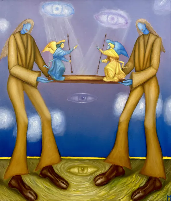 The Struggle — 70 × 60 cm · Oil on canvas · 2024, painting by Valentyn Metyk