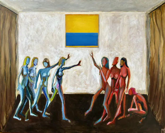 Battle — 100 × 80 cm · Acrylic on canvas · 2023, painting by Valentyn Metyk