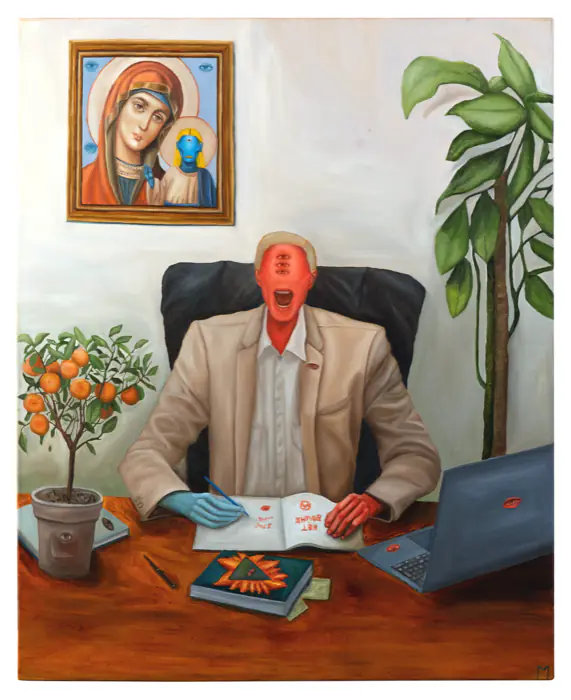 Crazy Politician — 100 × 80 cm · Oil on canvas · 2022, painting by Valentyn Metyk