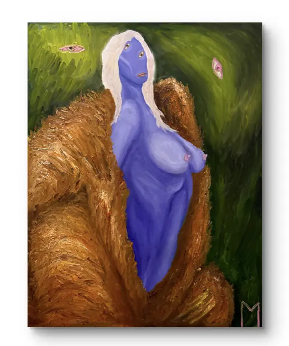 The Gaze — 75 × 95 cm · Oil on canvas · 2025, painting by Valentyn Metyk