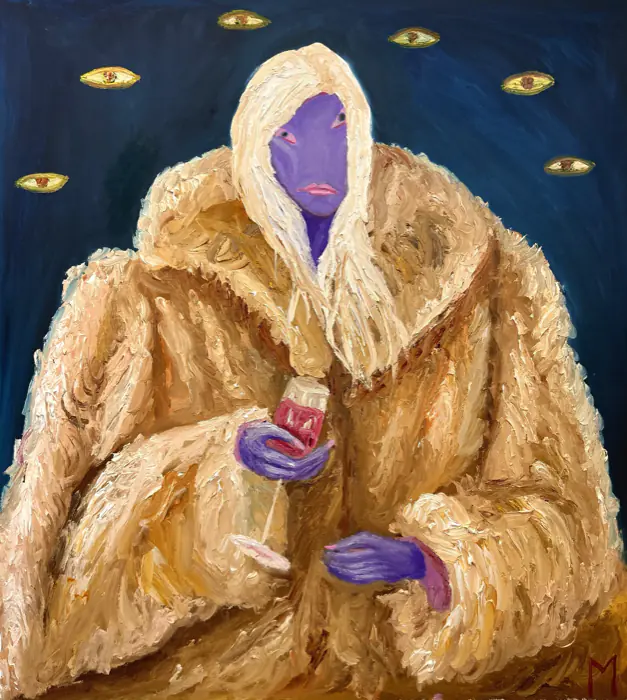Art Connoisseur — 77 × 85 cm · Oil on canvas · 2025, painting by Valentyn Metyk