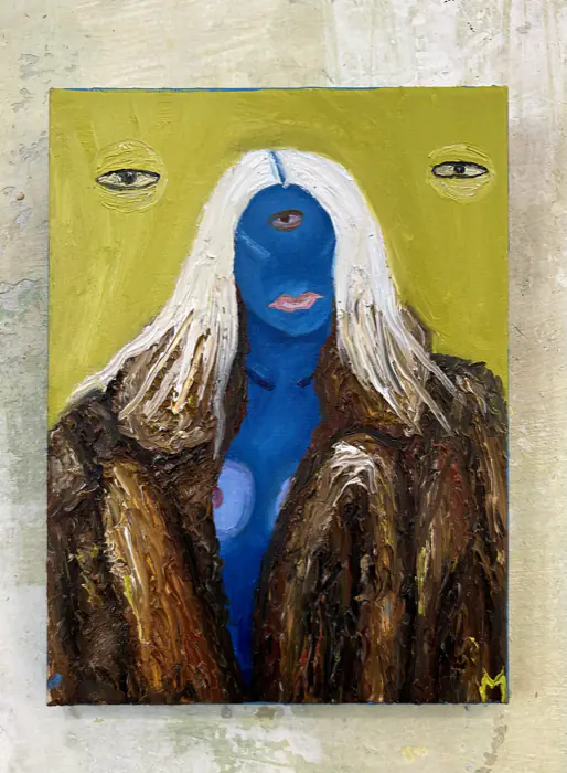 Winter Walk — 18 × 24 cm · Oil on canvas · 2025, painting by Valentyn Metyk